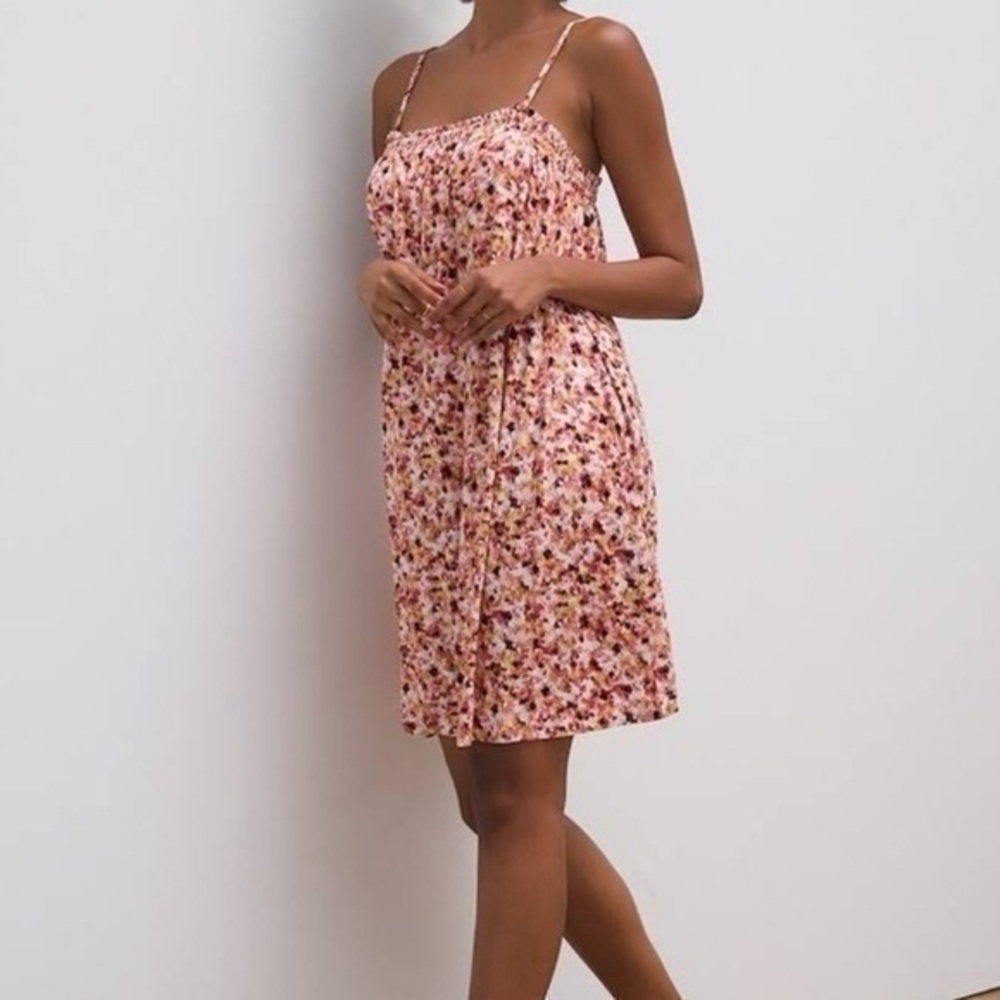 Soma Soft Jersey Flowy Floral Short Dress Pink/Yellow Shelf Bra Size M Soma Wknd